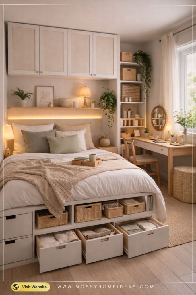 Cozy Small Bedroom Smart Storage Ideas Neutral Scandinavian
