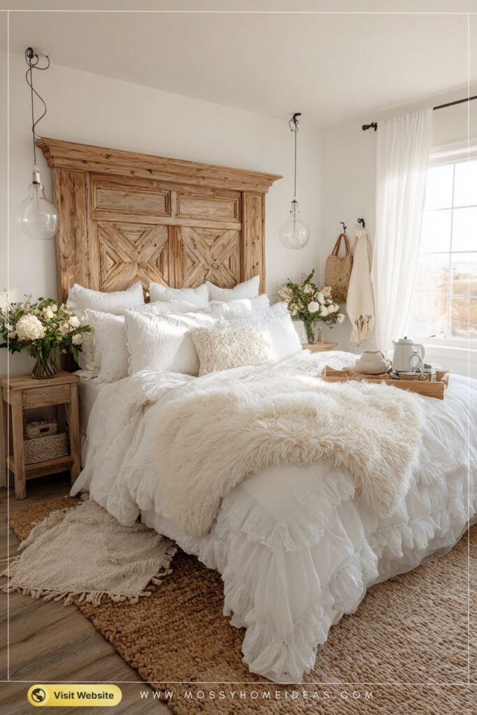 Cozy White Farmhouse Bedroom Driftwood Wood Coastal Charm