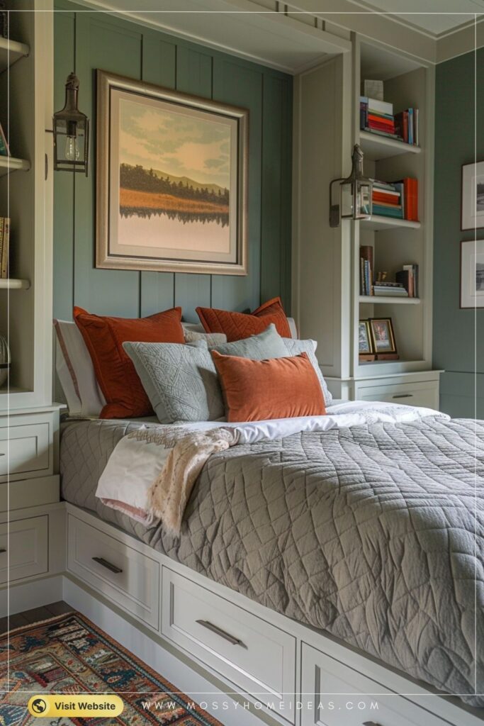 Cream Built-In Bed Surrounded by Cozy Cubby Shelves