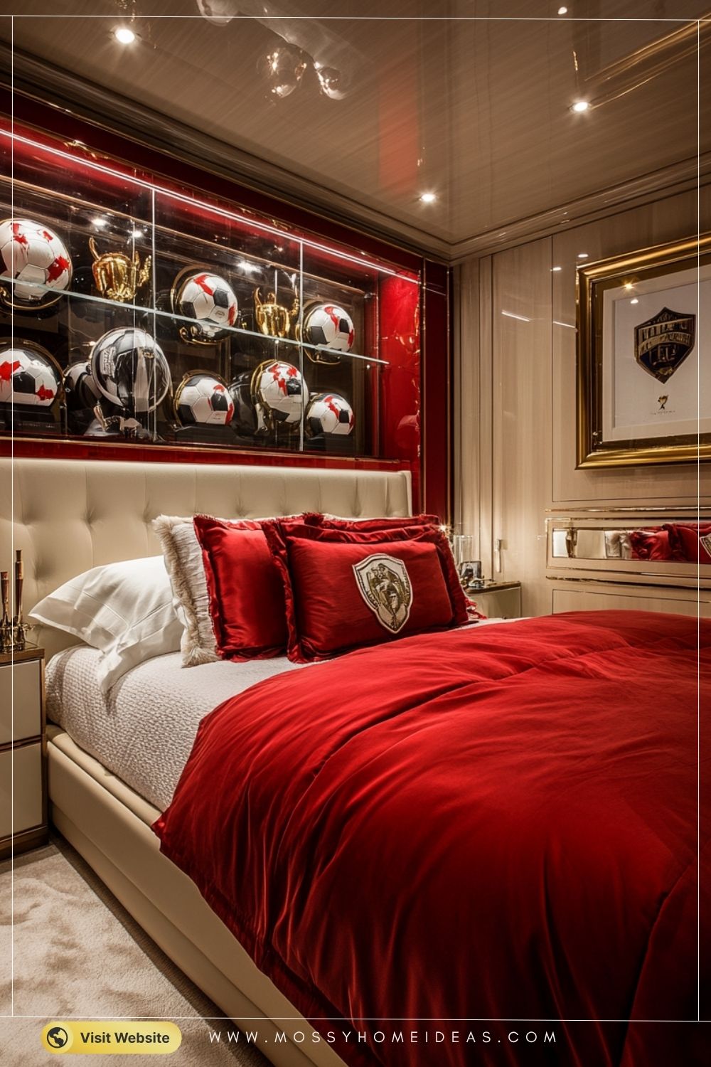 Crimson Red Soccer Trophy Room Décor Idea