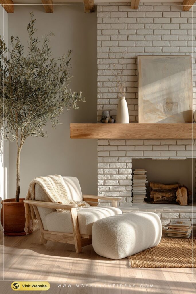 Crisp White Brick Fireplace in a Sun-Washed Scandi Living Room