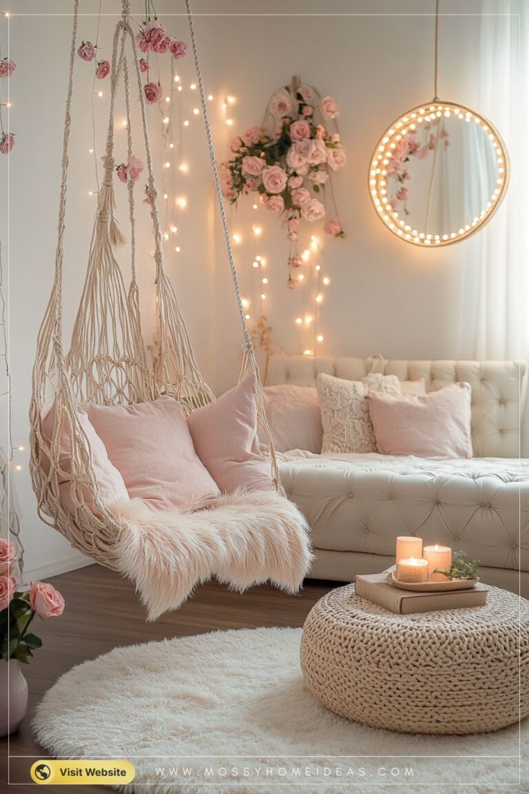 Dreamy Blush-Pink Bedroom with a Cozy Hanging Chair