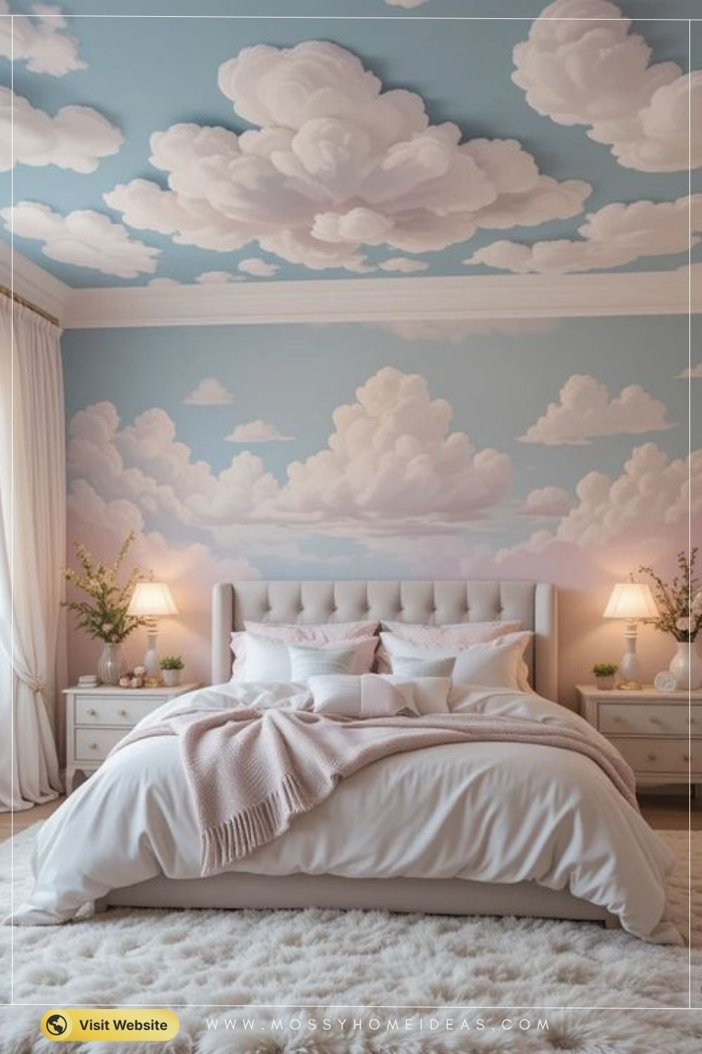 Dreamy Cloud Mural Bedroom with Soft Pastel Sky