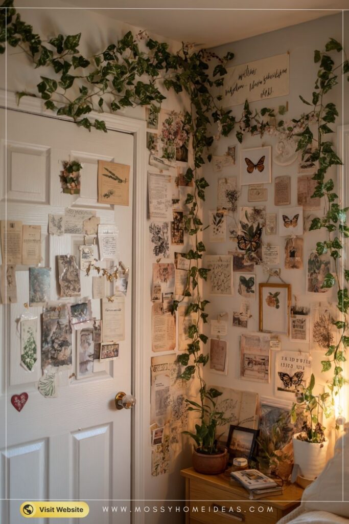 Dreamy Indie Bedroom Corner Collage Wall and door Vine Decor