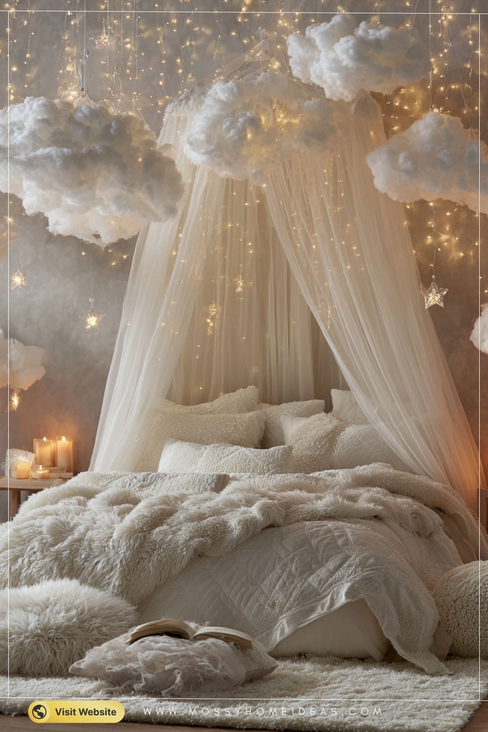 Dreamy White Cloud Bedroom with Glowing Fairy Lights