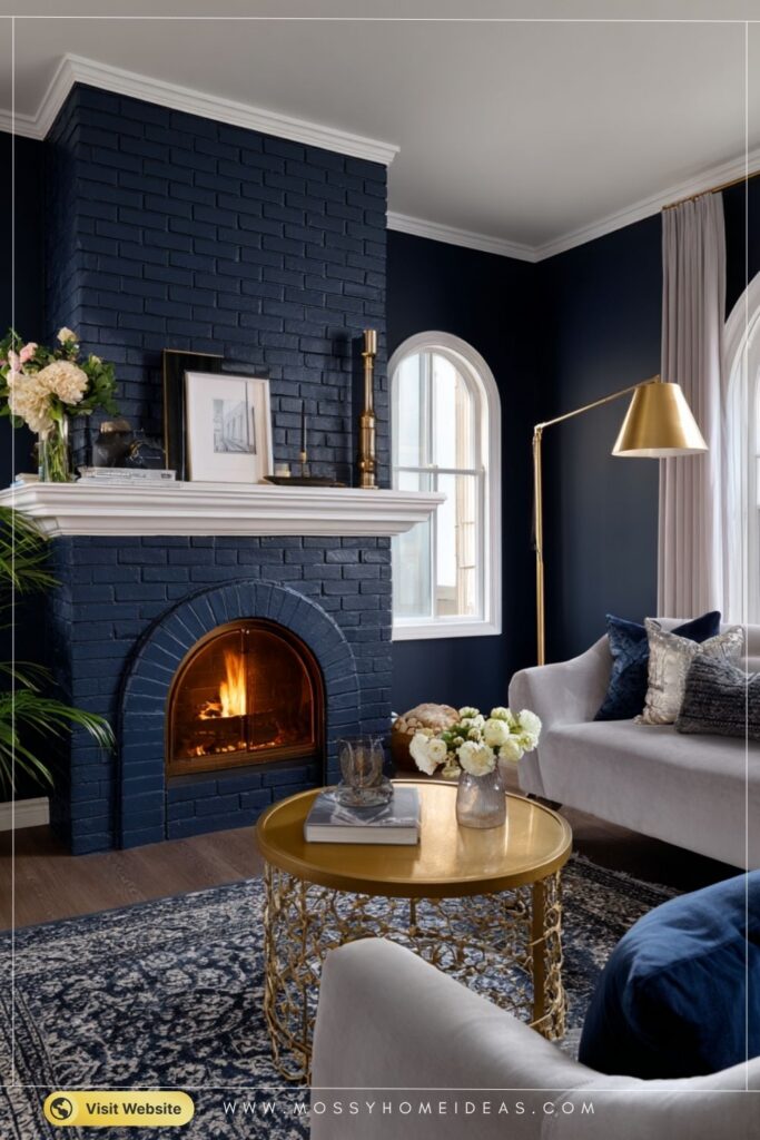 Elegant Navy Blue Brick Fireplace Ideas to Elevate Your Living Room