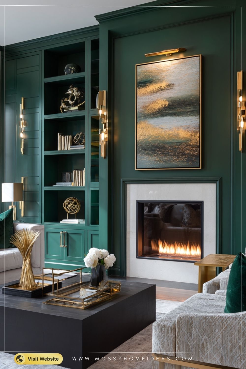 Emerald Green Luxury Statement Fireplace Wall