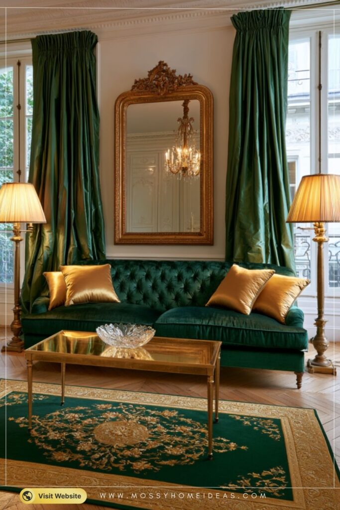Emerald Green and Gold Living Room Ideas for Rich Classic Style