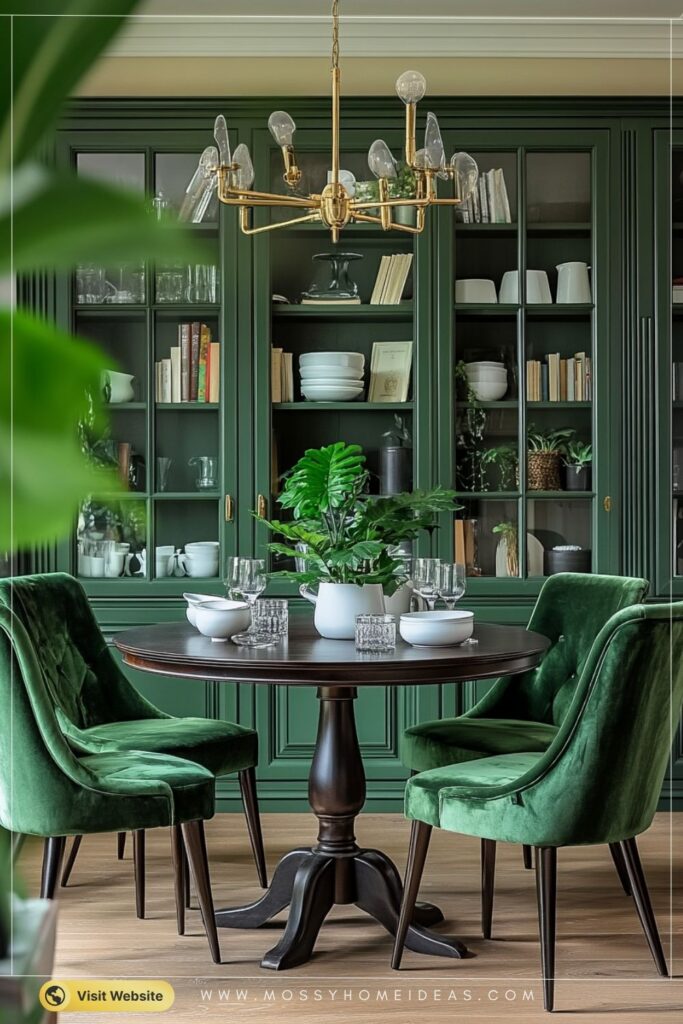 Forest Green Built-In Dining Hutch with Rich Library Feel