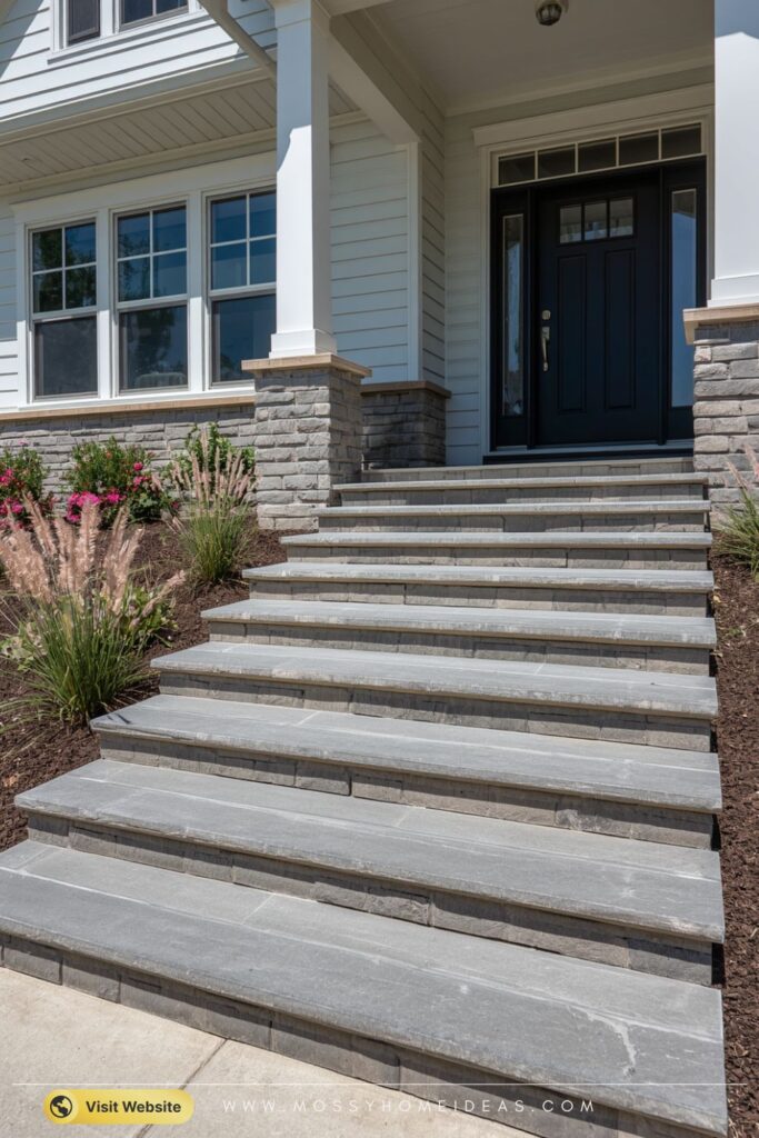 Grey Stone Steps Lead To A Side Entrance