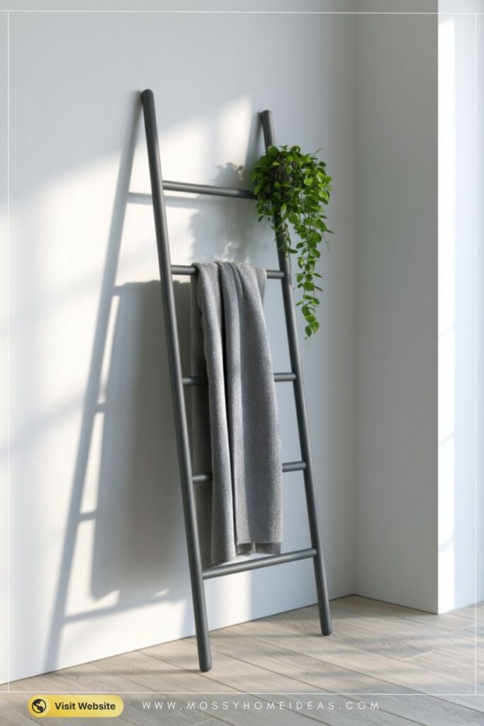 Ladder Towel Rack in Charcoal for a Modern Minimalist Bathroom