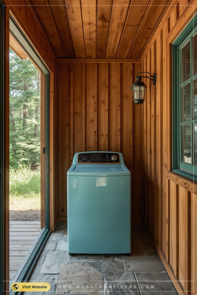 Lakeside Villa Laundry Corner Teal Wood Details