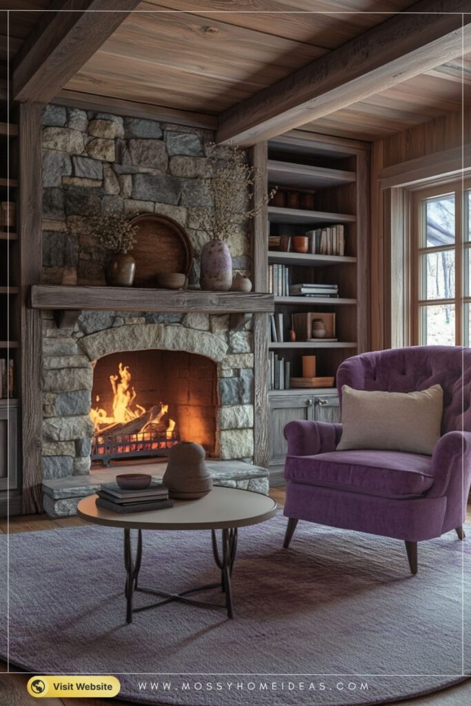 Lavender Dusk Soft Stone Fireplace Cabin Sanctuary