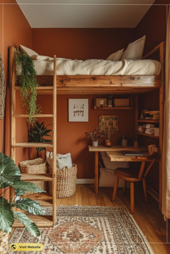 Loft Bed With Desk in Warm Terracotta for a Clever Small Room