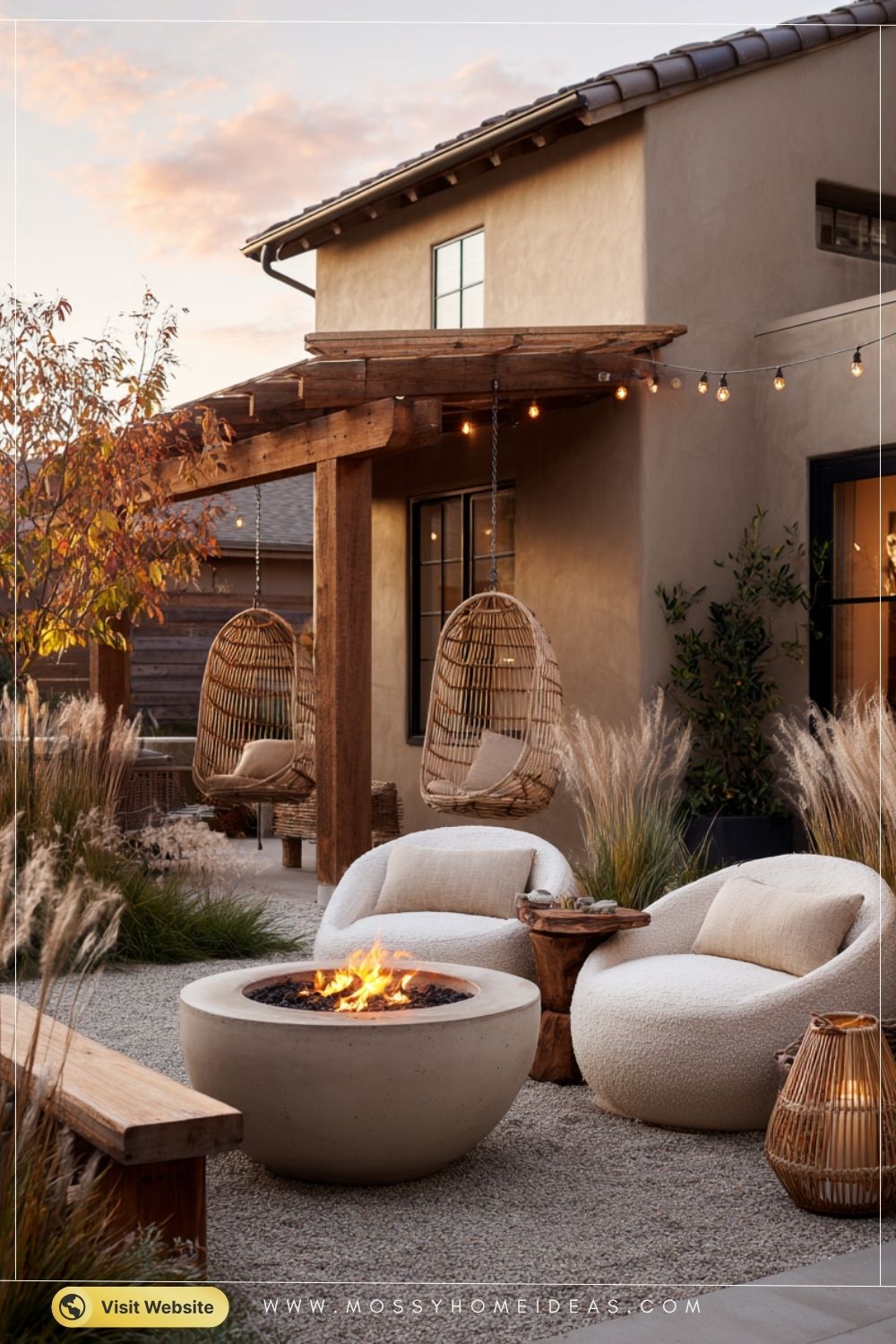 Mocha Mousse Fire Pit Patio in Warm Organic Modern Backyard