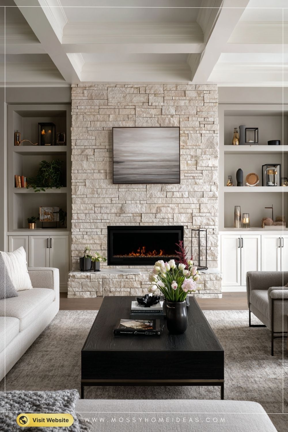 Modern Greige Luxury Balanced Fireplace Wall