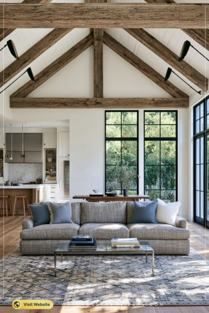 Modern Sconces Framing a Coastal Great Room