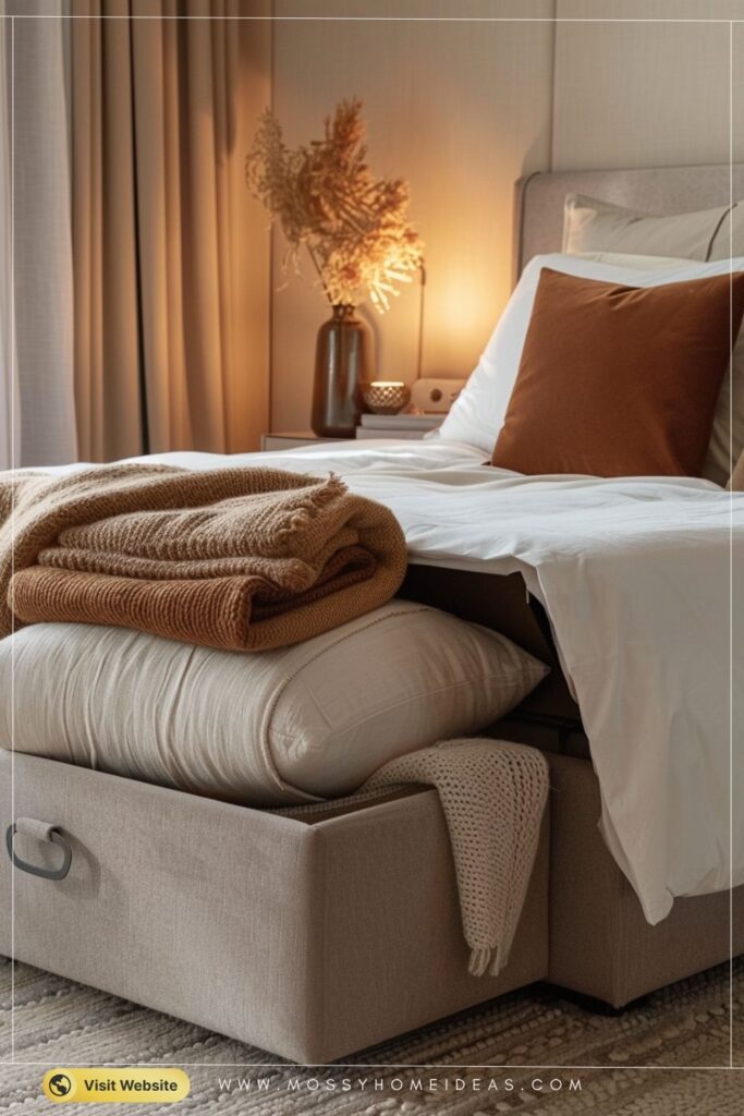 Multifunctional Storage Ottoman at the Foot of the Bed