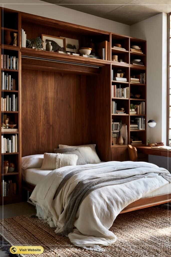 Murphy Bed With Shelving in Warm Walnut for a Multi-Use Room