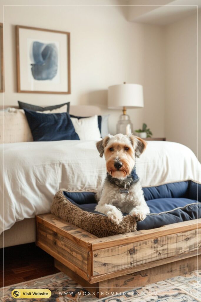 Navy Blue Warm Wood Dog Bed Bedroom Decor Full Room Ideas