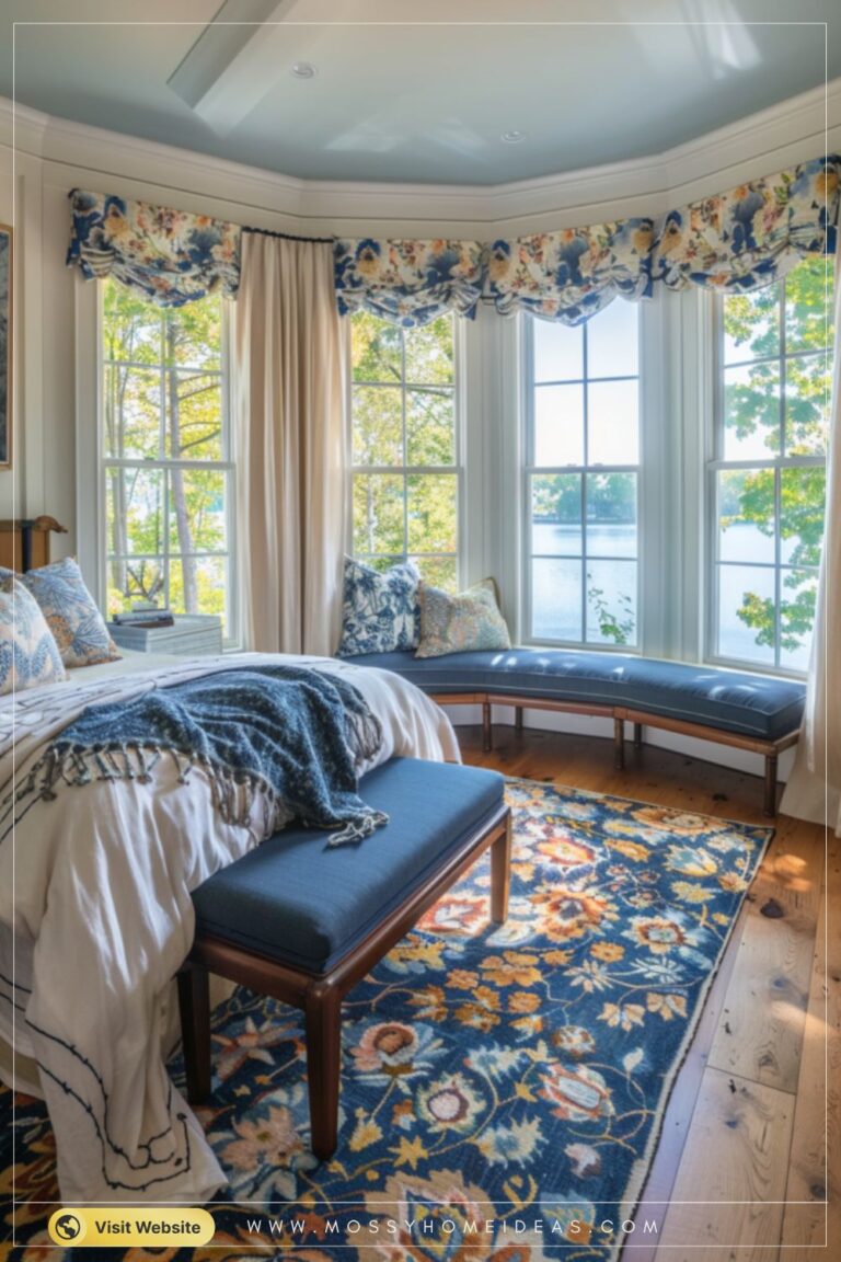 Navy Dusty Blue Bedroom Window Seat Reading Nook