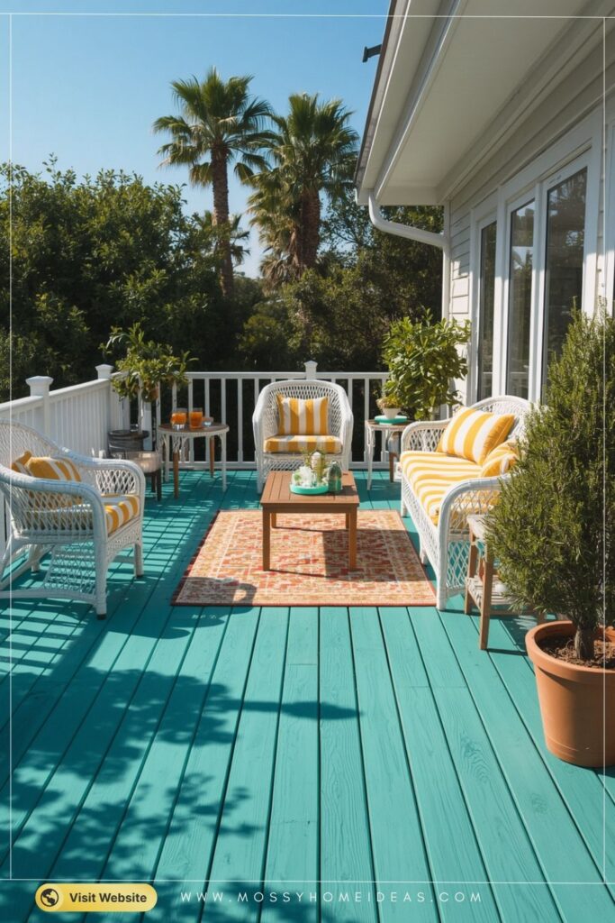 Ocean Teal Painted Deck for a Vibrant Statement Outdoor Look