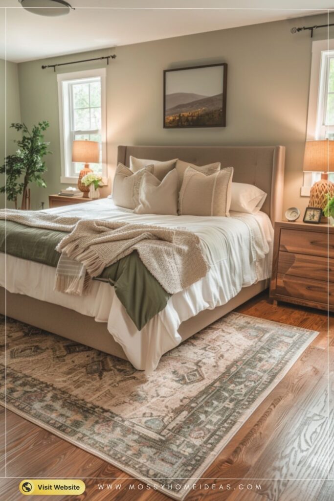 Olive Green and Cream Bedroom Ideas for a Warm Complete Room