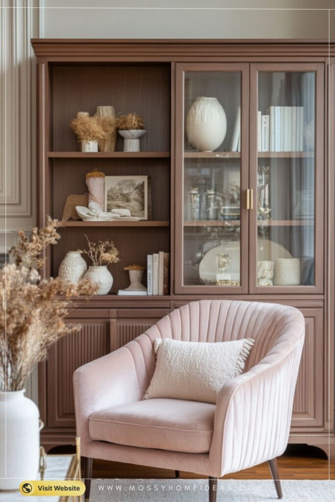 Plaster Pink Display Cabinet for Soft Modern Living Rooms