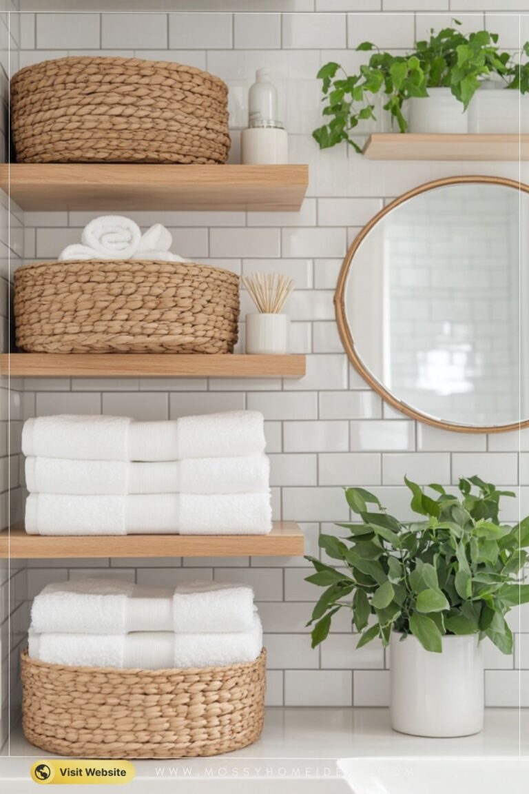Pure White Scandinavian Bathroom Shelves with Airy Storage