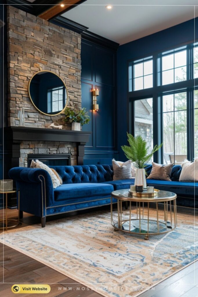 Royal Blue Living Room Decor Ideas with Fireplace
