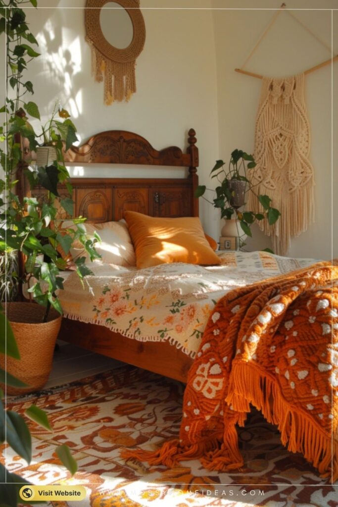 Rust Orange Boho Bedroom Ideas with Cozy Rattan Decor