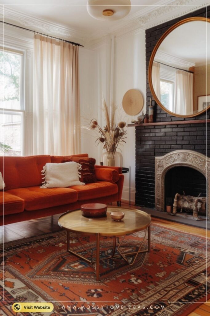 Rust Orange and Cream Living Room Fireplace Ideas