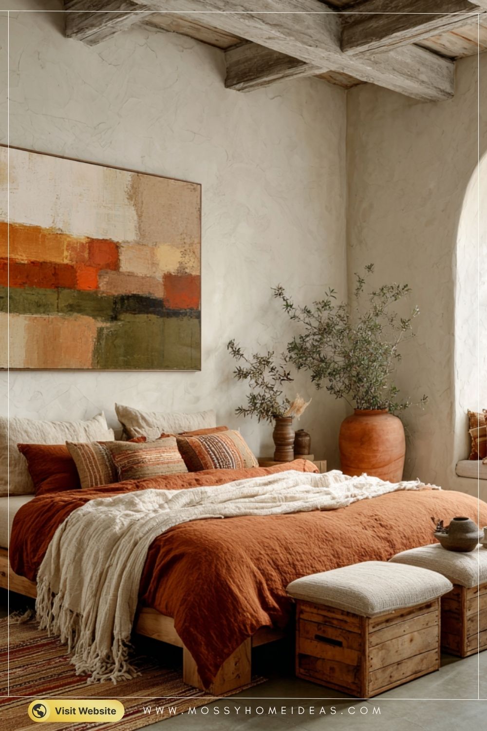 Rustic Mediterranean Bedroom with Terracotta Tones Boho Charm