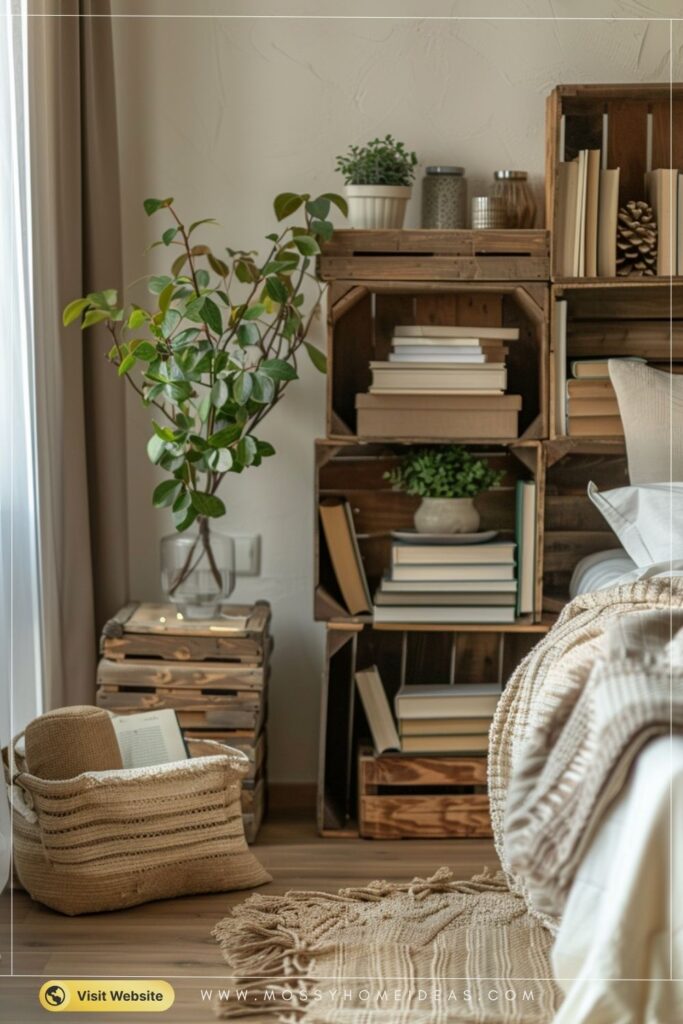 Rustic Wooden Crates for Versatile Bedroom Storage
