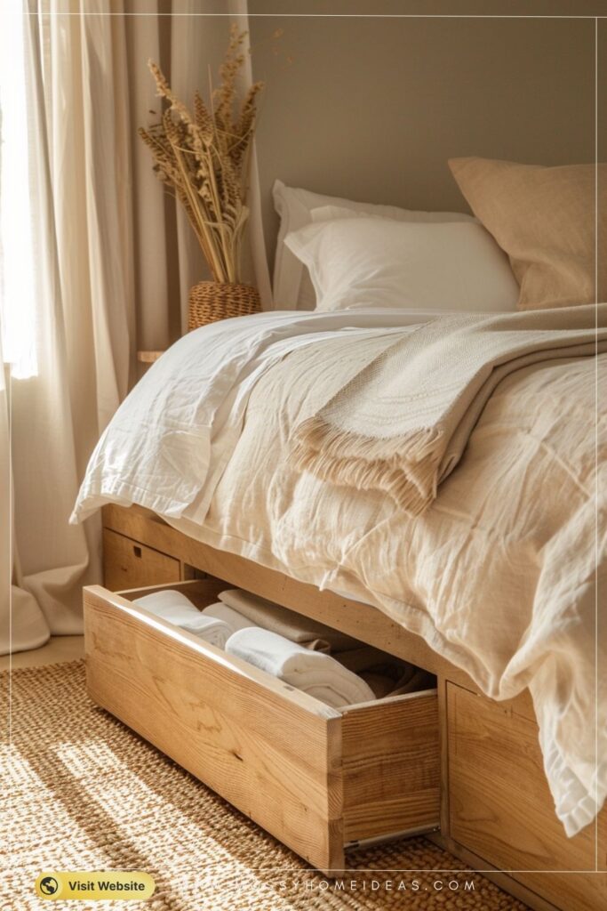 Rustic Wooden Under-Bed Drawer for a Cozy Farmhouse Bedroom
