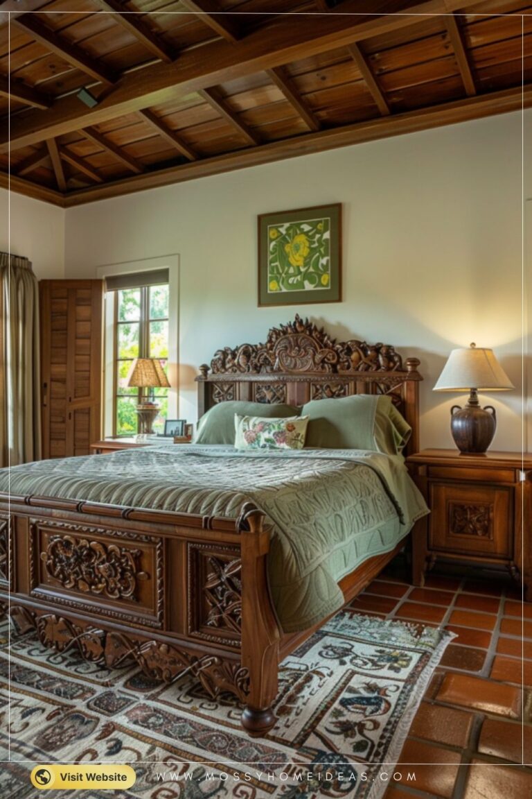 Sage Green Carved Sheesham Bedroom Decor Full Room Ideas