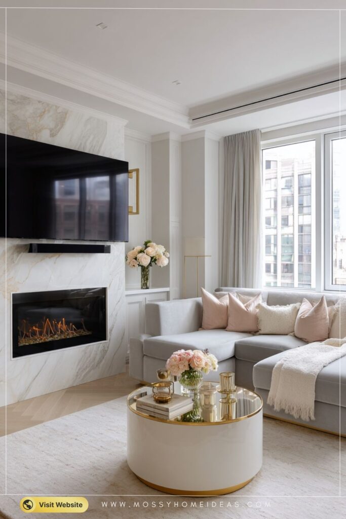 Sleek Marble Fireplace with TV
