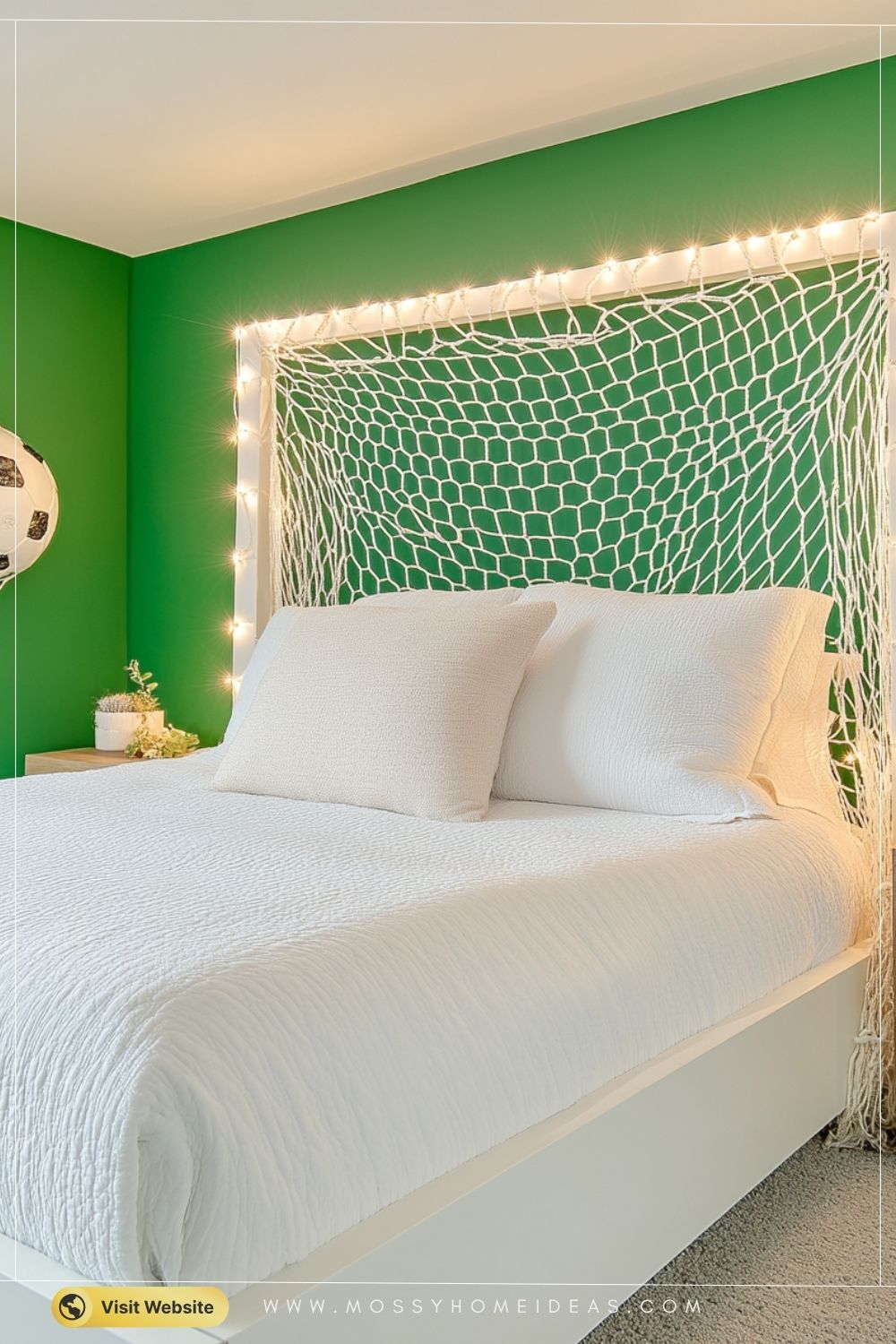 Soccer Goal Net Bedroom Design with Fairy Lights