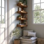 Soft Grey Entryway Corner with Zigzag Wood Shelving