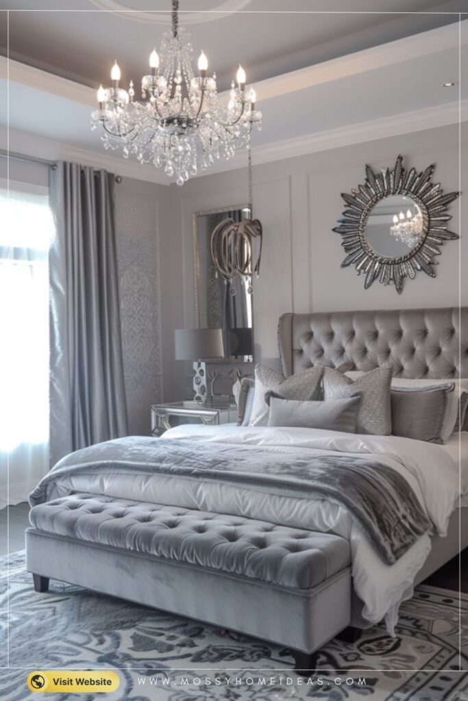 Soft Grey Silver Luxury Master Bedroom Decor Full Room Ideas