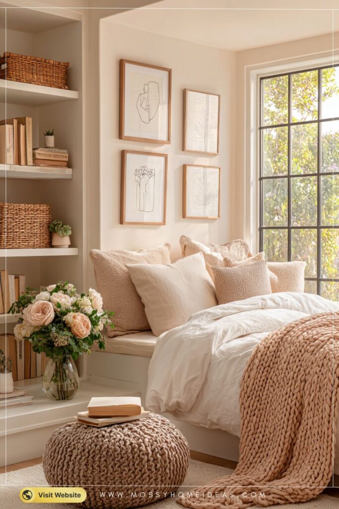 Soft Peach Nook Bedroom Warm Dreamy Aesthetic Calm Retreat