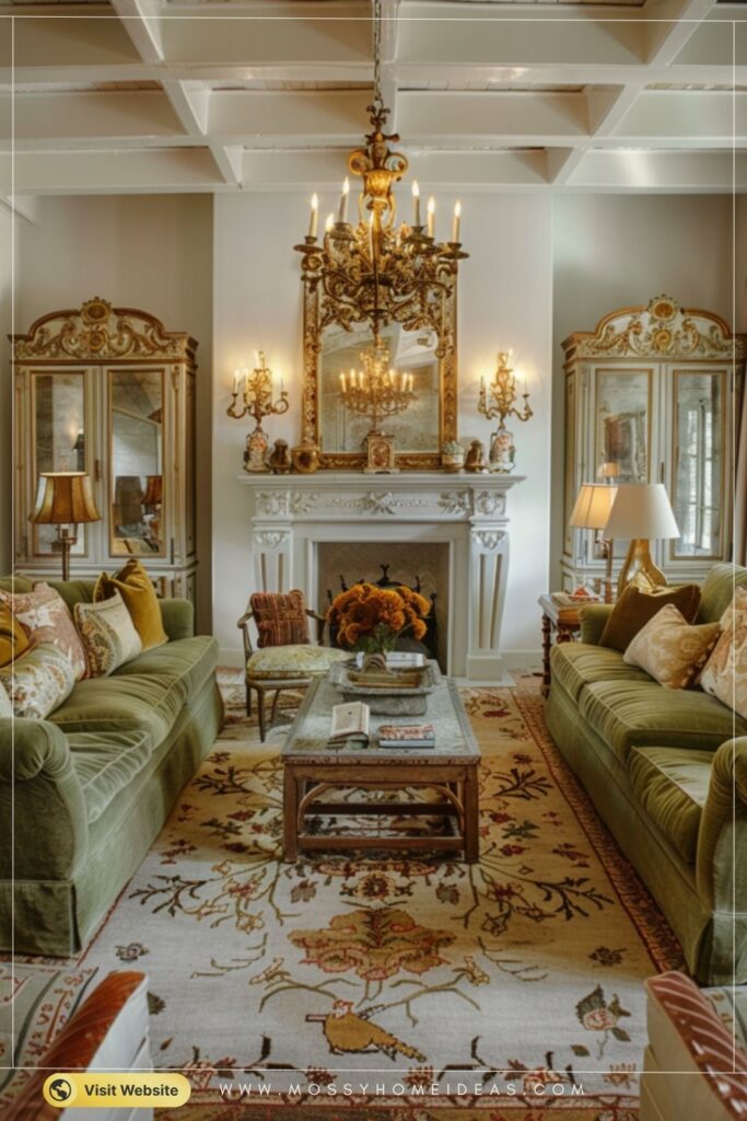 Soft Yellow Pillows Cozy French Provincial Living Room