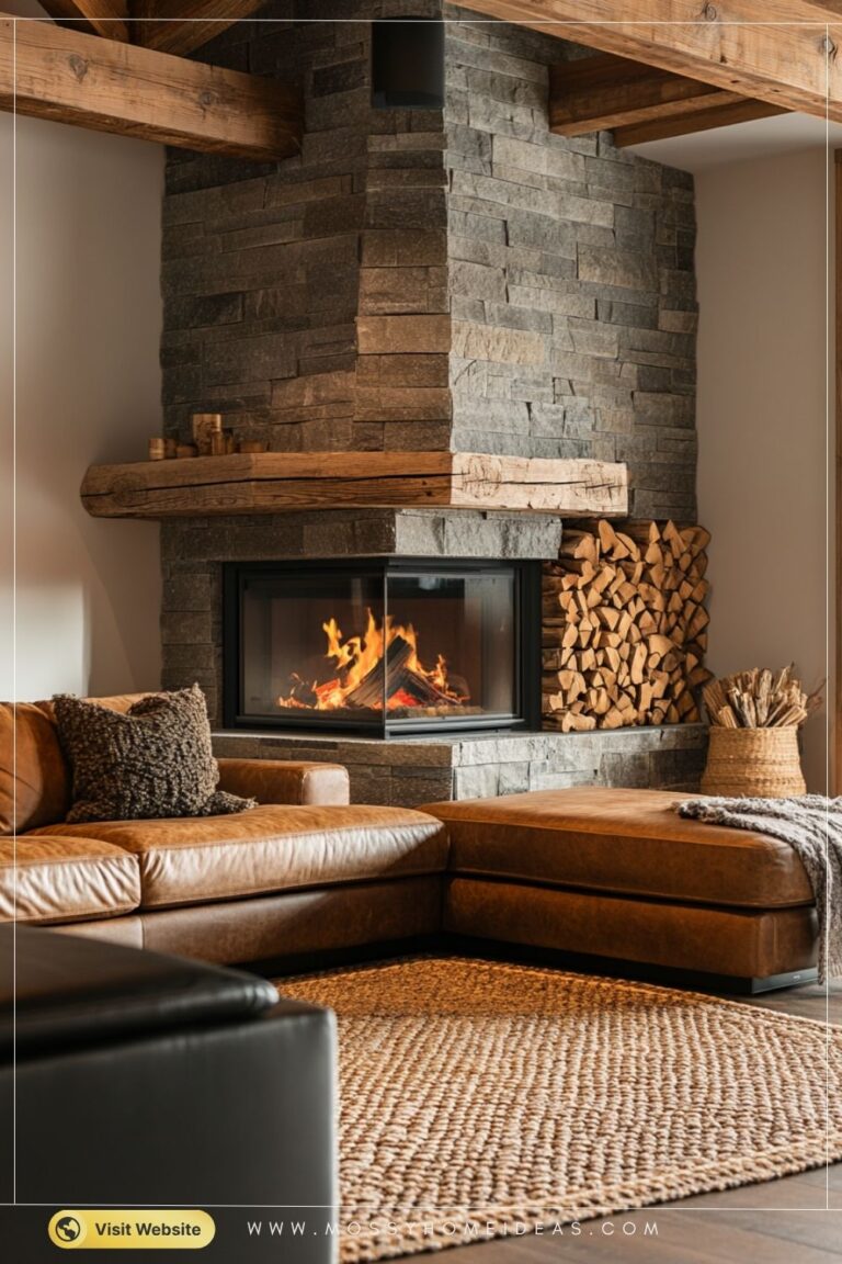 Stone Accent Bold Dramatic Corner Fireplace Living Room
