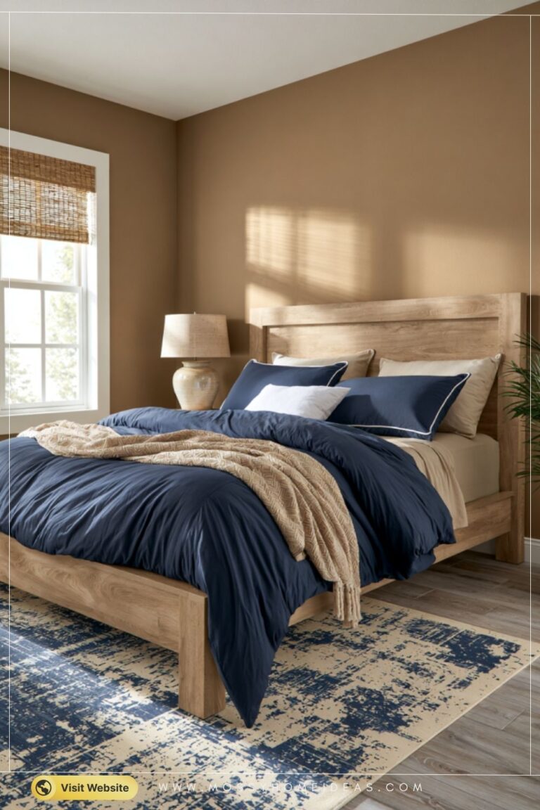 Tan and Slate Blue Bedroom Combo for a Peaceful Sleep Space