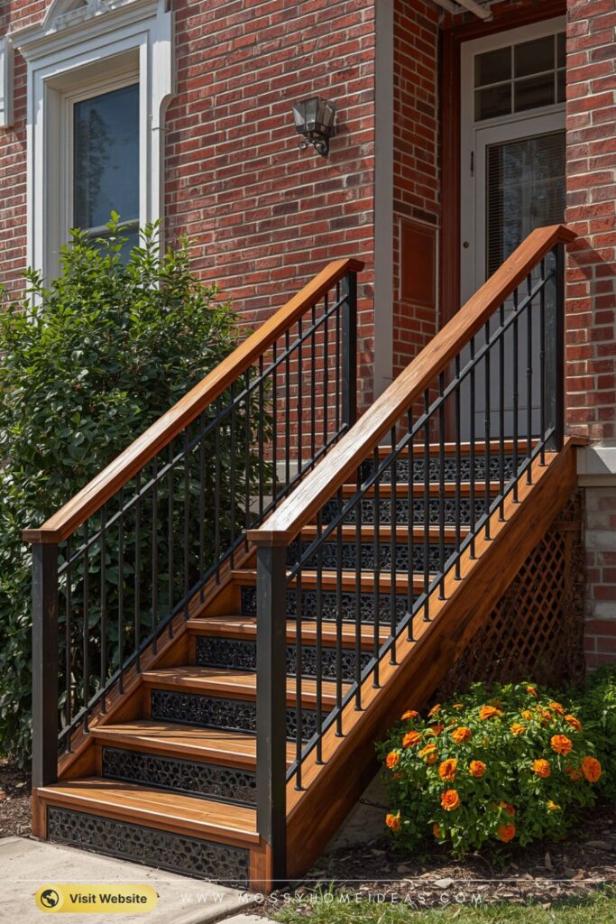 Teak Wood Steps Meet Bold Metal Grates