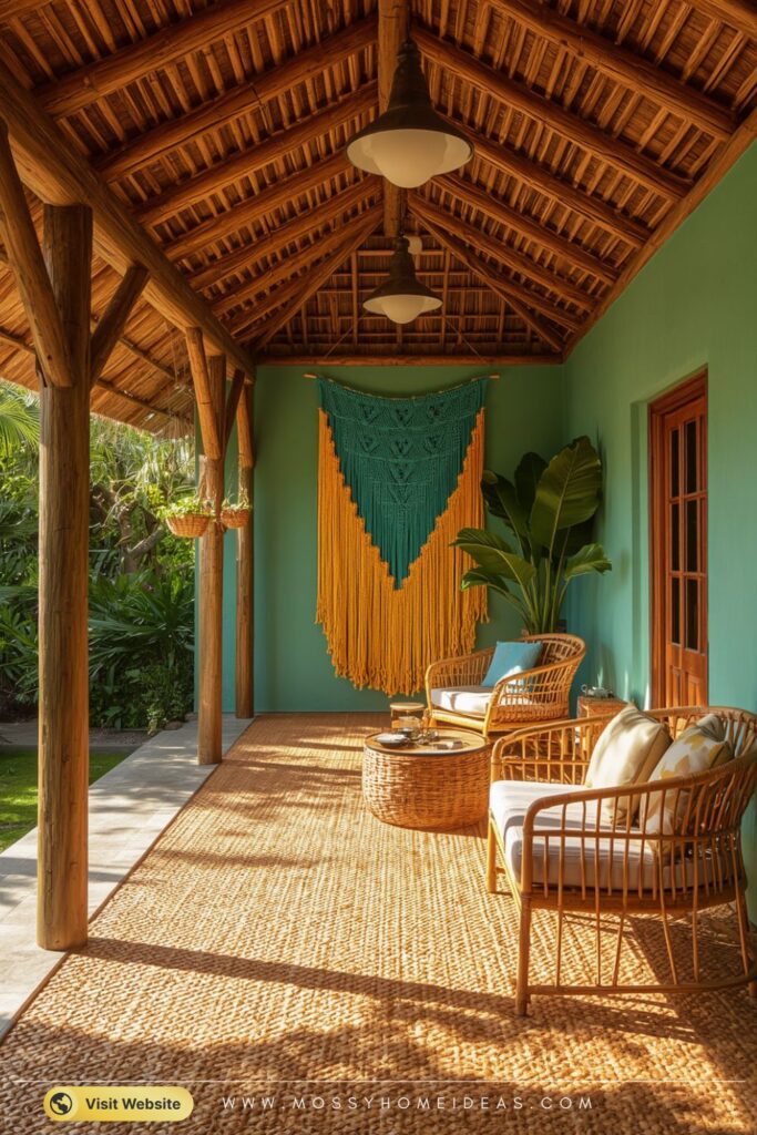 Tropical Boho Macrame Wall Hanging Green Porch