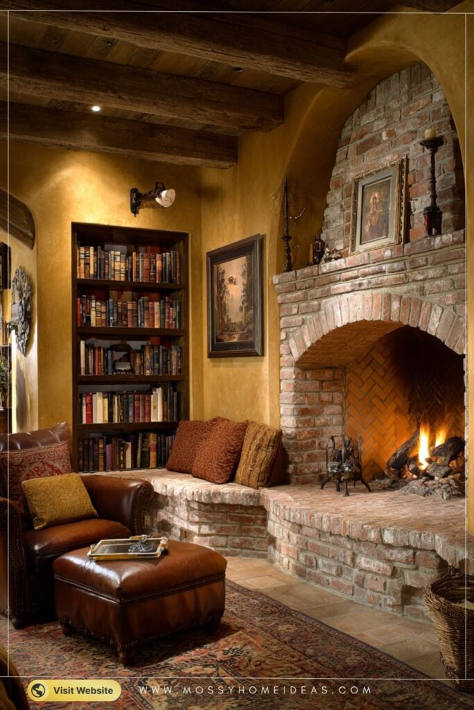 Tuscan Brick Charm Corner Fireplace Library Corner