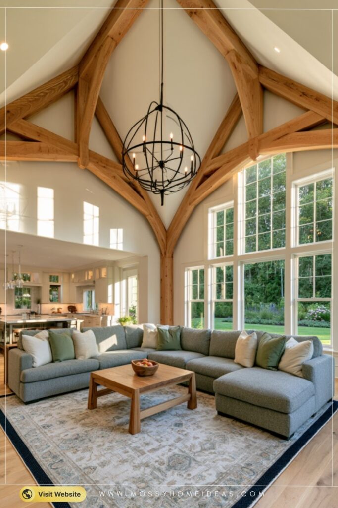 Vaulted Beam Ceiling With a Globe Pendant Glow