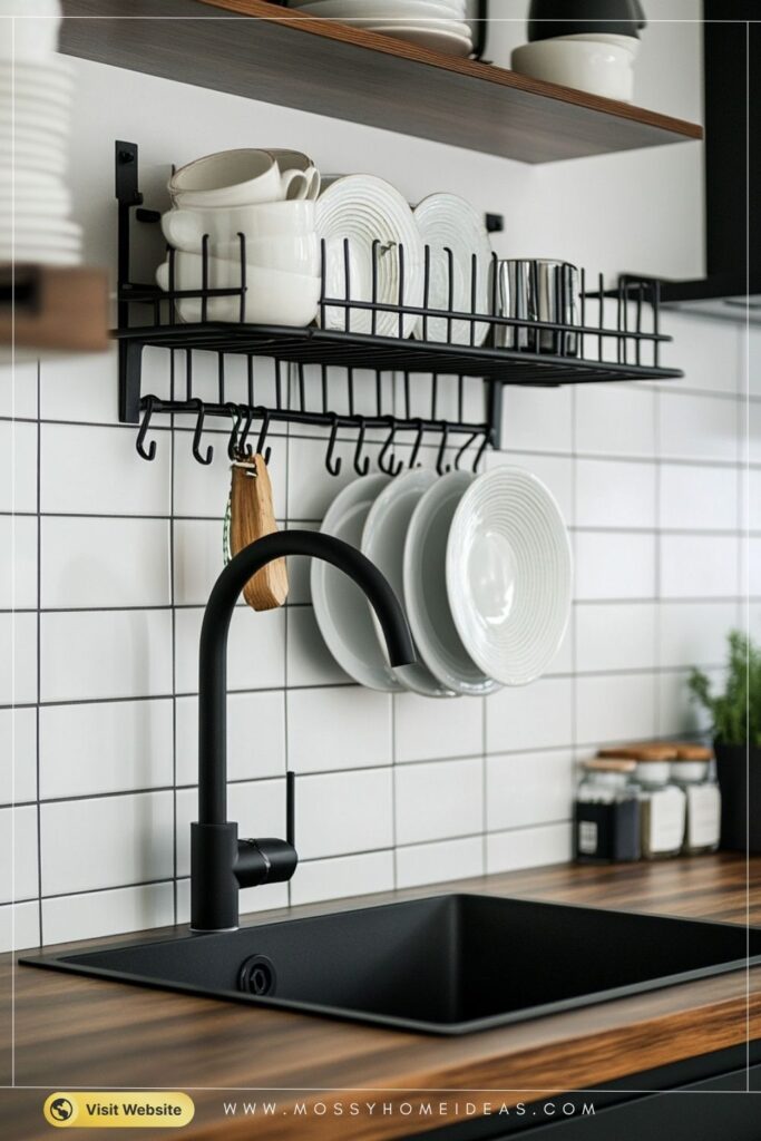 Wall-Mounted Dish Rack in Charcoal for a Modern European Kitchen