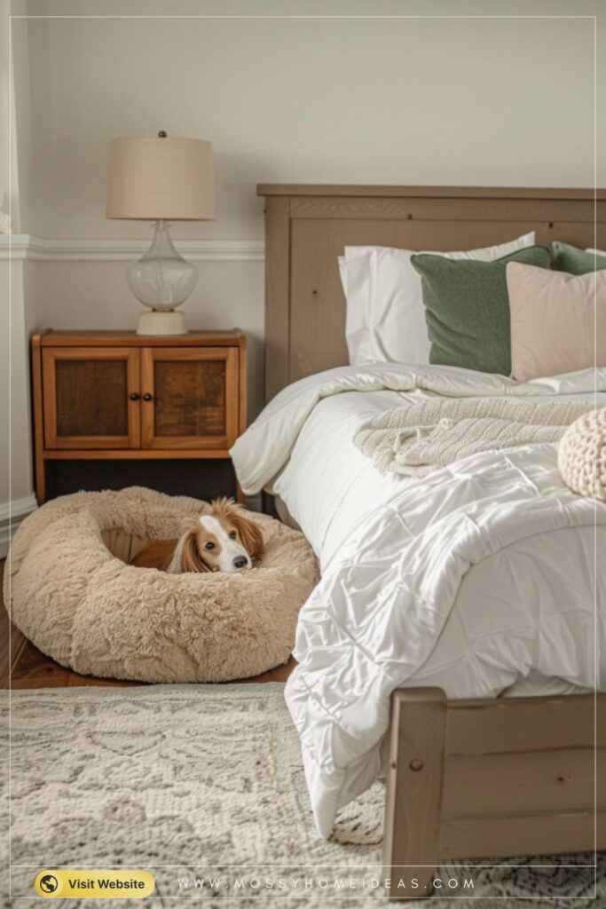 Warm Beige Sage Green Dog Bed Bedroom Decor Full Room Ideas